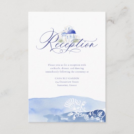 Carte D'accompagnement Réception de mariage à l'aquarelle à Santorin en G (Devant)