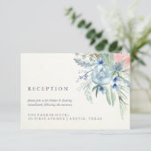 Carte D'accompagnement Réception de mariage à l'aquarelle Bleu et Rose Pa (Debout devant)