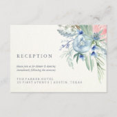 Carte D'accompagnement Réception de mariage à l'aquarelle bleue et rose (Devant)