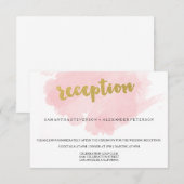Carte D'accompagnement Réception de mariage à l'aquarelle dorée et rose (Devant / Derrière)