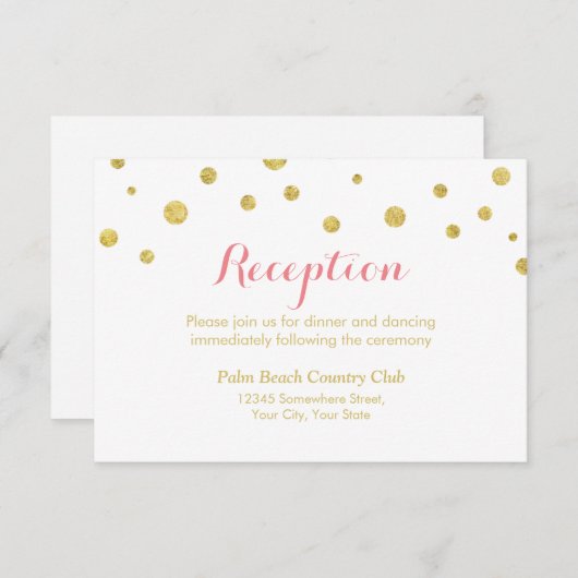 Carte D'accompagnement Réception de mariage à points dorés scintillants s (Devant / Derrière)
