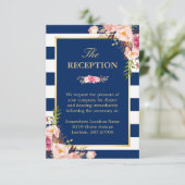 Carte D'accompagnement Réception de mariage à rayures bleues marine et fl (Debout devant)