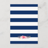 Carte D'accompagnement Réception de mariage à rayures bleues marine et fl (Dos)