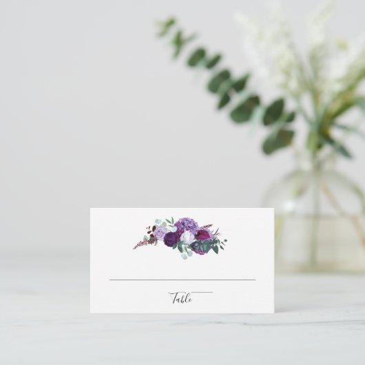 Carte D'accompagnement Réception de mariage à script floral violet (Debout devant)