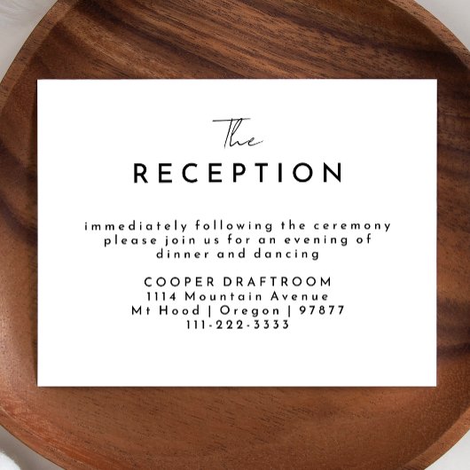 Carte D'accompagnement Réception de mariage à script moderne blanc