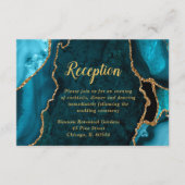 Carte D'accompagnement Réception de mariage Agate Bleu-vert et Or (Devant)