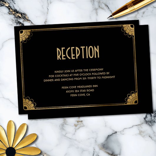 Carte D'accompagnement Réception de mariage Art déco Art déco élégant en