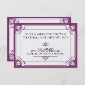 Carte D'accompagnement Réception de mariage art déco violet de l'ère du j (Devant / Derrière)