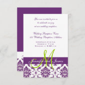 Carte D'accompagnement Réception de mariage au monogramme de Damas pourpr (Devant / Derrière)