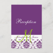 Carte D'accompagnement Réception de mariage au monogramme de Damas pourpr (Dos)