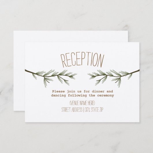 Carte D'accompagnement Réception de mariage aux branches de verdure rusti (Devant / Derrière)