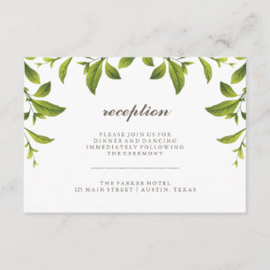Carte D'accompagnement Réception de mariage aux feuilles botaniques verte