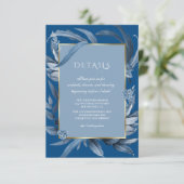 Carte D'accompagnement Réception de mariage aux feuilles de bleu classiqu (Debout devant)