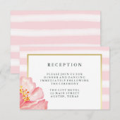 Carte D'accompagnement Réception de mariage aux pivoines aquarelles roses (Devant / Derrière)
