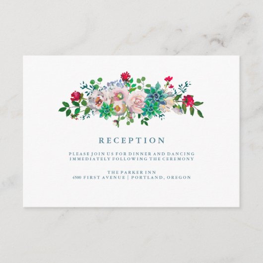 Carte D'accompagnement Réception de mariage aux succulentes et fleurs à l (Devant)