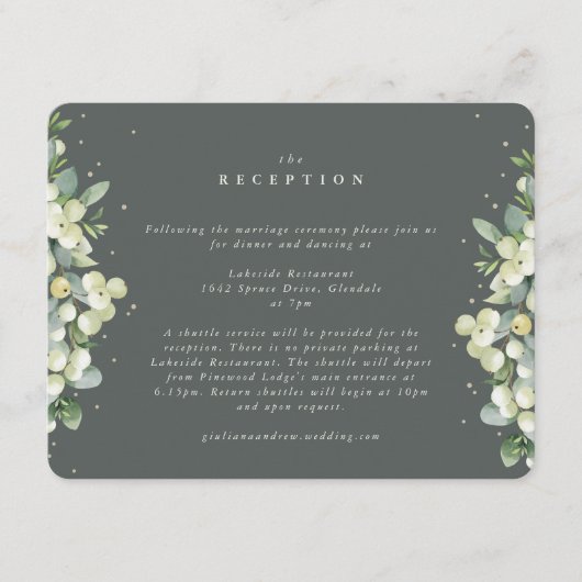 Carte D'accompagnement Réception de mariage avec baies de neiges vertes+E (Devant)