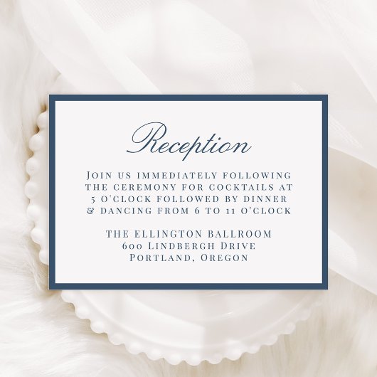 Carte D'accompagnement Réception de mariage avec bordure Navy moderne