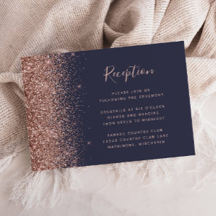 Carte D'accompagnement Réception de mariage avec bordure pailletée or ros