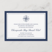 Carte D'accompagnement Réception de mariage avec compas nautique bleu mar (Devant)