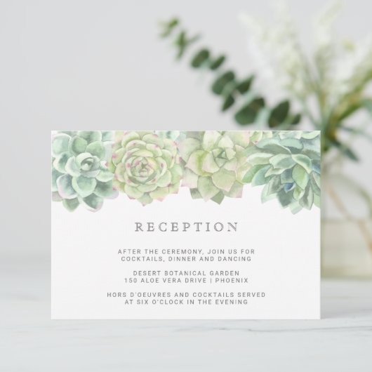 Carte D'accompagnement Réception de mariage avec des plantes succulentes  (Debout devant)