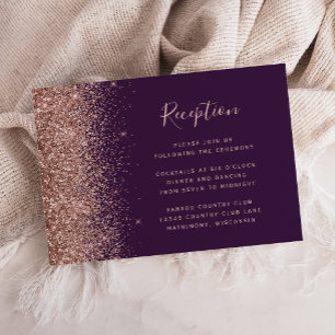 Carte D'accompagnement Réception de mariage avec paillettes de rose or fo
