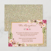 Carte D'accompagnement Réception de mariage avec paillettes dorées et fle (Devant / Derrière)