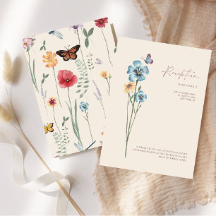 Carte D'accompagnement Réception de mariage avec papillon Fleur sauvage b