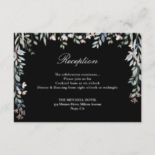 Carte D'accompagnement Réception de mariage avec verdure florale noir et 
