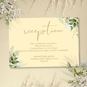Carte D'accompagnement Réception de mariage avec verdure jaune bouton d'o