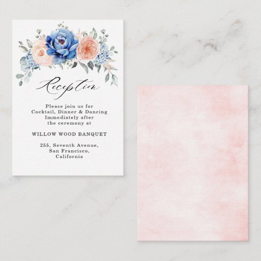Carte D'accompagnement Réception de mariage bleu bleu ardoise Dusty rose  (Devant / Derrière)