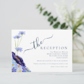 Carte D'accompagnement Réception de mariage bleu Fleur sauvage moderne (Debout devant)