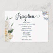 Carte D'accompagnement Réception de mariage bleu jaune et blanc floral (Devant)
