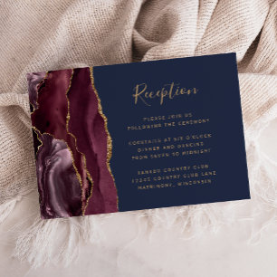 Carte D'accompagnement Réception de mariage bleu marine et agate or burgu