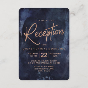 Carte D'accompagnement Réception de mariage bleu marine et or rose