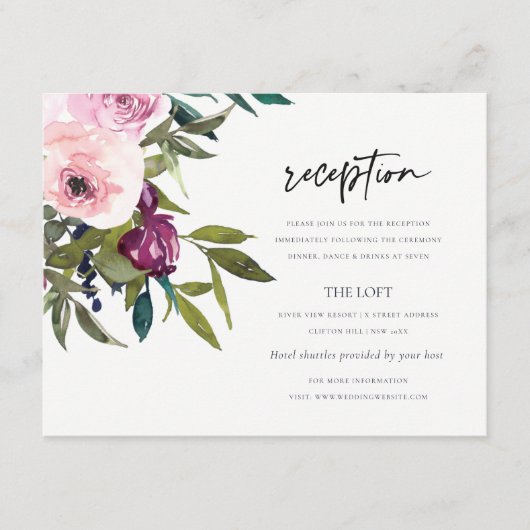 CARTE D'ACCOMPAGNEMENT RÉCEPTION DE MARIAGE BOHO BURGUNDY FLORAL BUNCH (Devant)