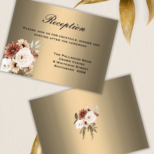 Carte D'accompagnement Réception de mariage Boho Gold et Fleur sauvage