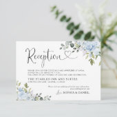 Carte D'accompagnement Réception de mariage botanique bleu doux (Debout devant)