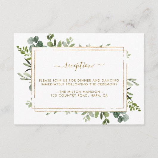 Carte D'accompagnement Réception de mariage Botanique Gold (Devant)