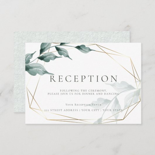 Carte D'accompagnement Réception de mariage | Botanique vert jade grisé (Devant / Derrière)