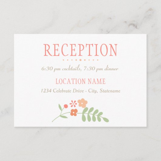 Carte D'accompagnement Réception de mariage charmant corail rose vert (Devant)