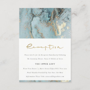 CARTE D'ACCOMPAGNEMENT RÉCEPTION DE MARIAGE CHIC AQUA DUSKY BLUE GOLD AGA