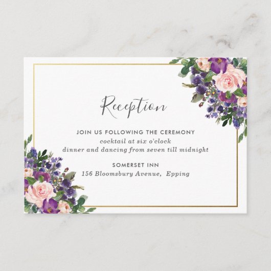 Carte D'accompagnement Réception De Mariage Chic Blush Plum Purple Floral (Devant)