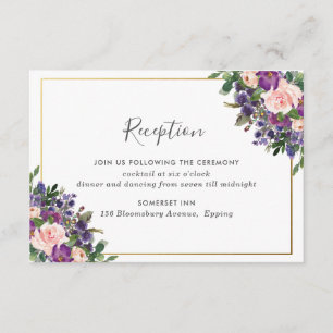 Carte D'accompagnement Réception De Mariage Chic Blush Plum Purple Floral
