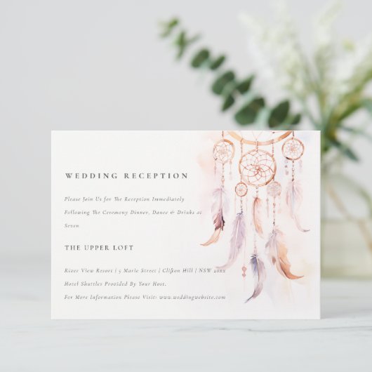 Carte D'accompagnement Réception de mariage Chic Boho Feather Dreamcatche (Debout devant)