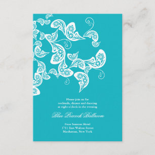 Carte D'accompagnement Réception de mariage chic paon paisley turquoise