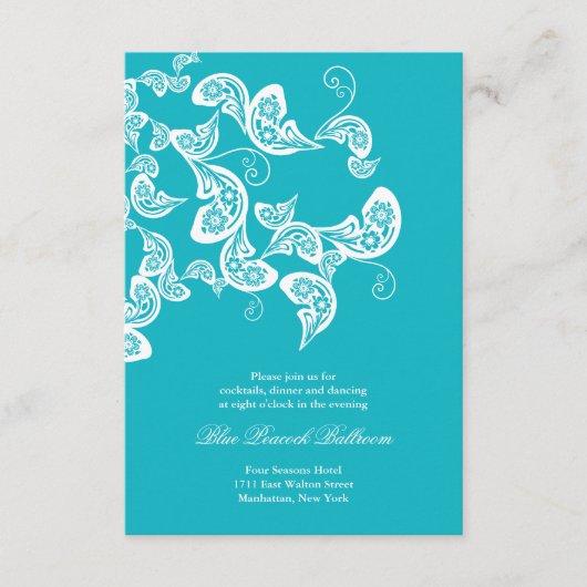 Carte D'accompagnement Réception de mariage chic paon paisley turquoise (Devant)