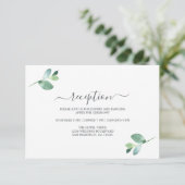 Carte D'accompagnement Réception de mariage chic Script Eucalyptus Foliag (Debout devant)