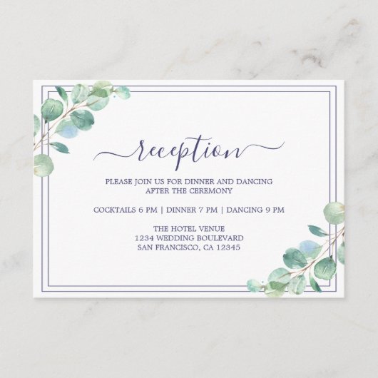 Carte D'accompagnement Réception de mariage chic Script Green Foliage (Devant)