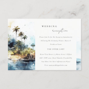 Carte D'accompagnement Réception de mariage Chic Seascape Palm Tree Islan