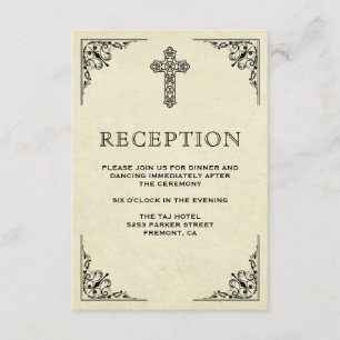 Carte D'accompagnement Réception de mariage chrétien élégant vintage croi